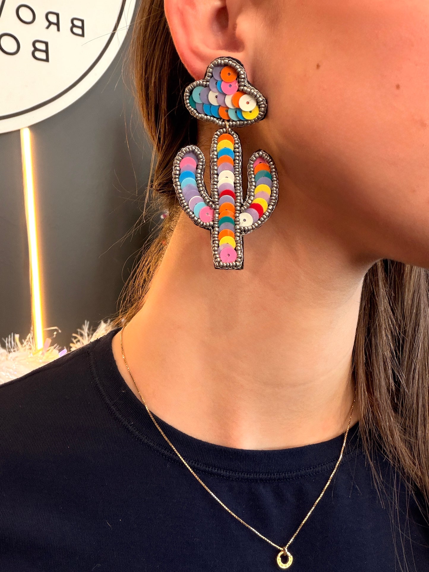 Multi-Colored Sequined Cactus Earrings