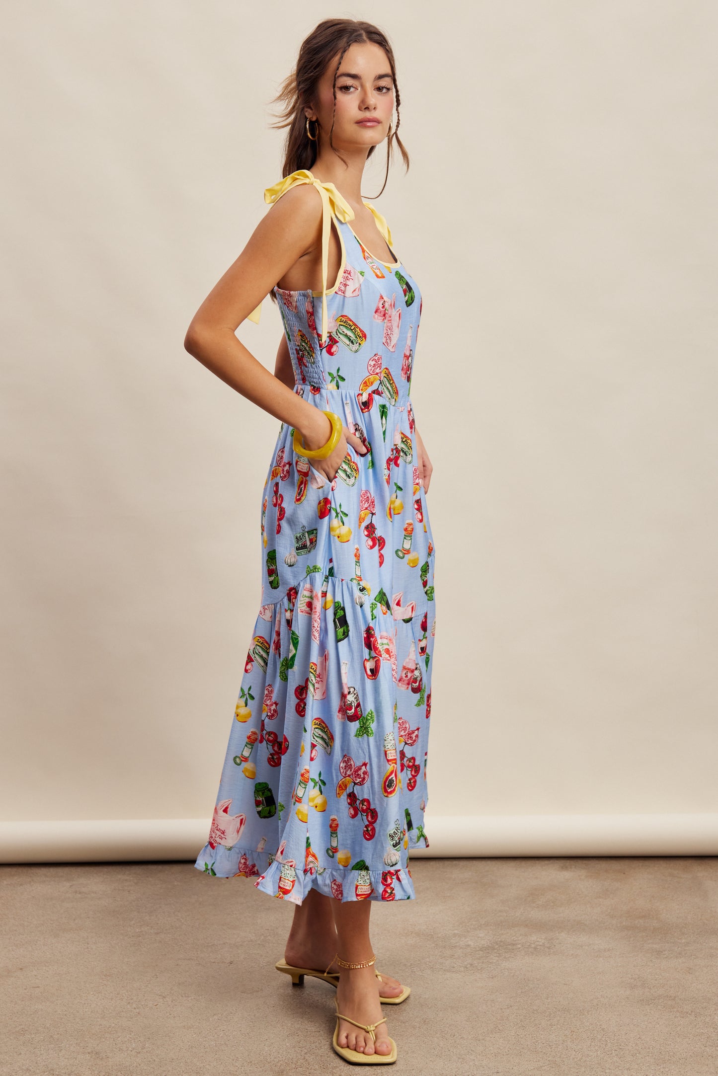 Powder Blue Print Tie Maxi