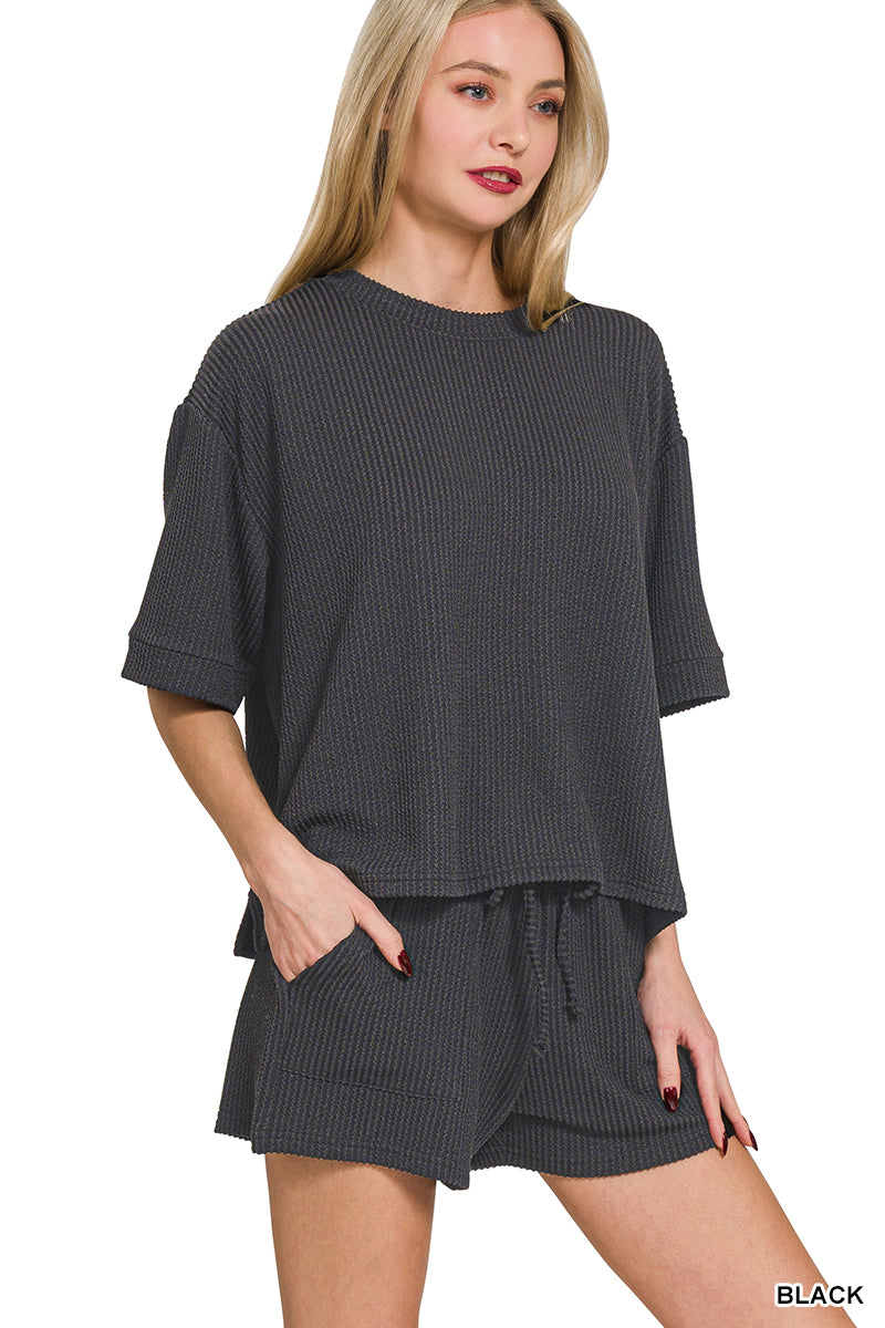 Short Sleeve Ribbed Set (multiple colors)