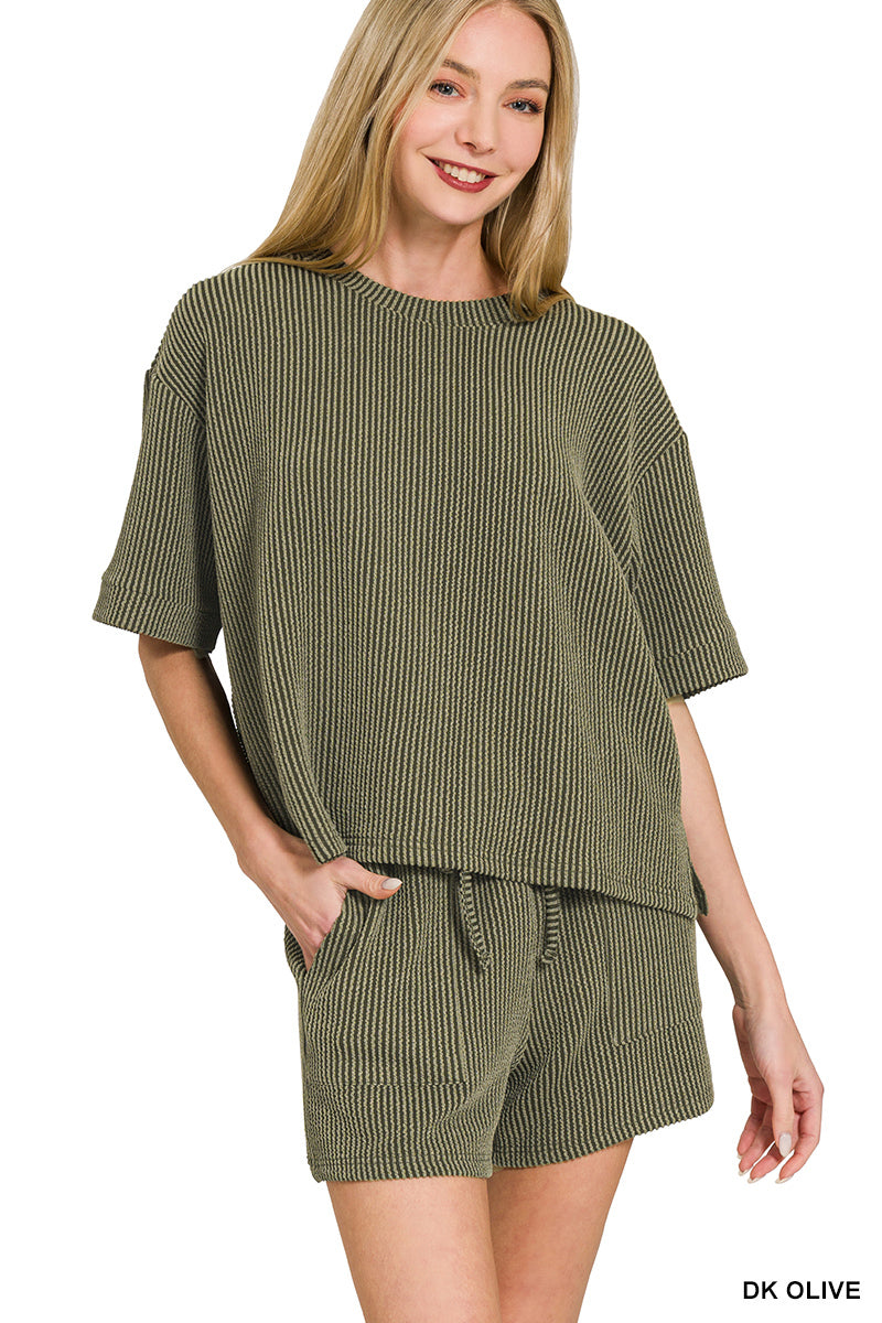 Short Sleeve Ribbed Set (multiple colors)