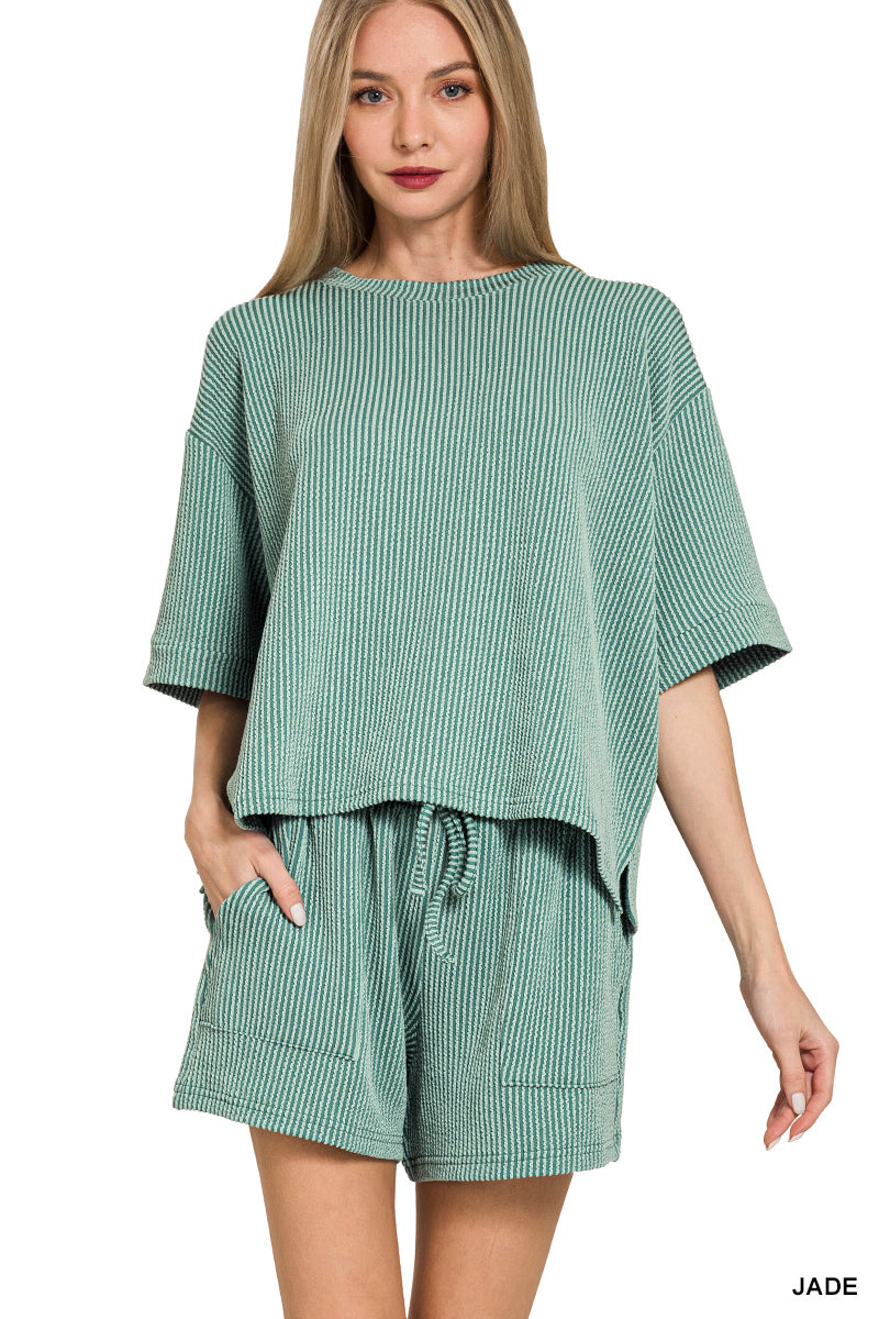 Short Sleeve Ribbed Set (multiple colors)