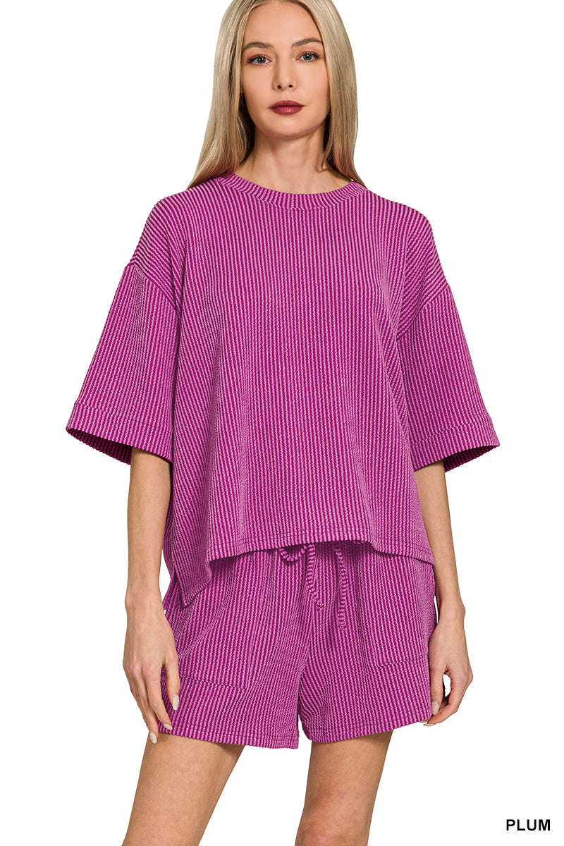 Short Sleeve Ribbed Set (multiple colors)