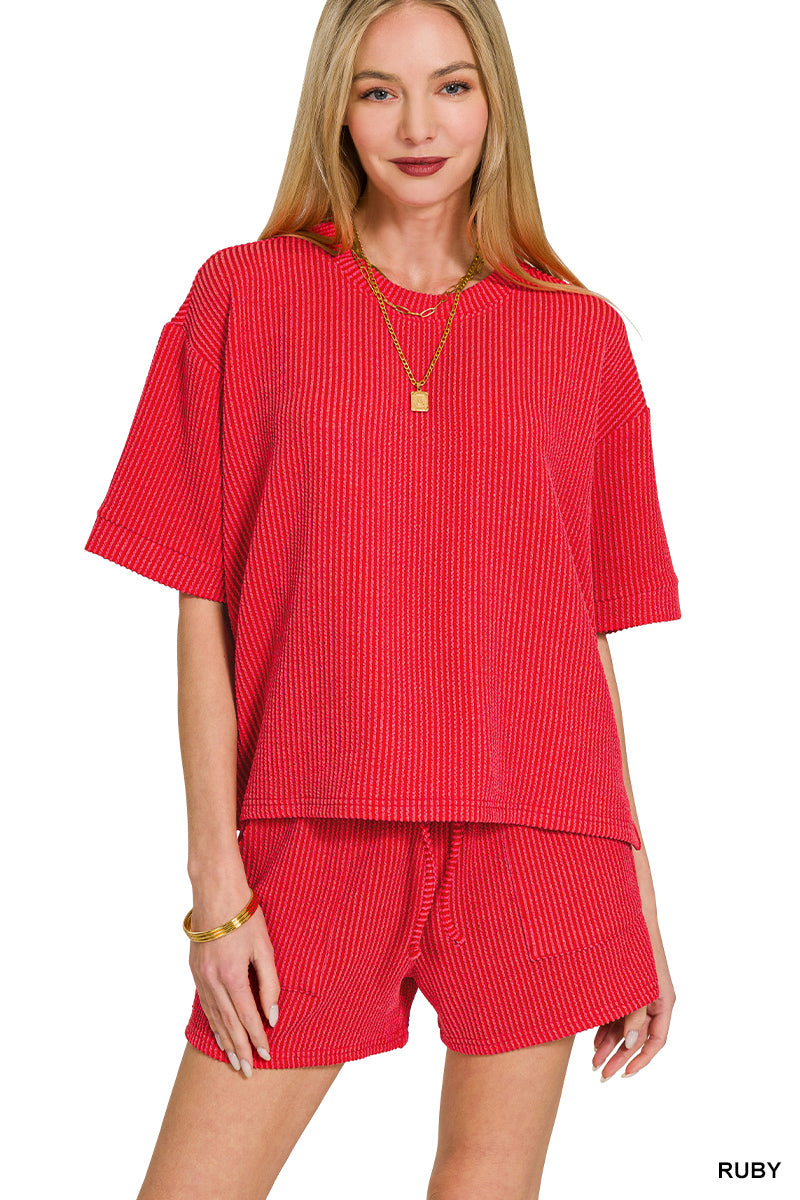 Short Sleeve Ribbed Set (multiple colors)