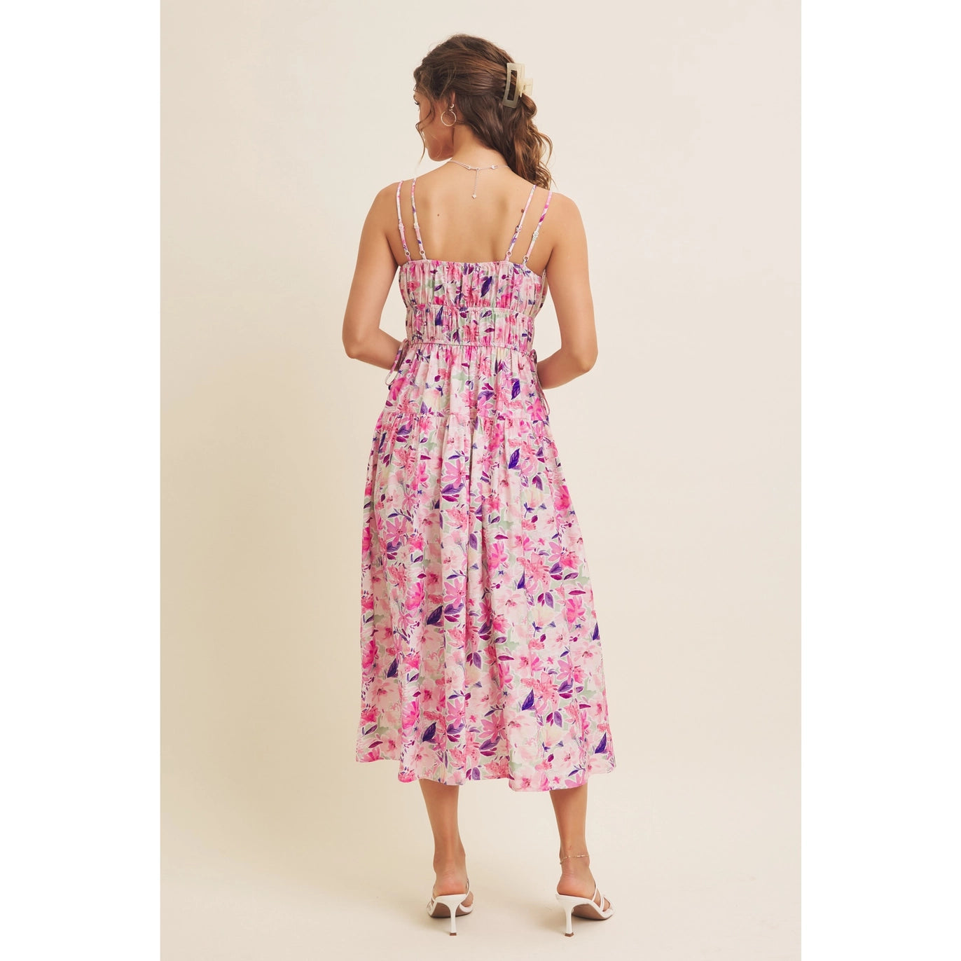 Pink and Purple Floral Midi Dress