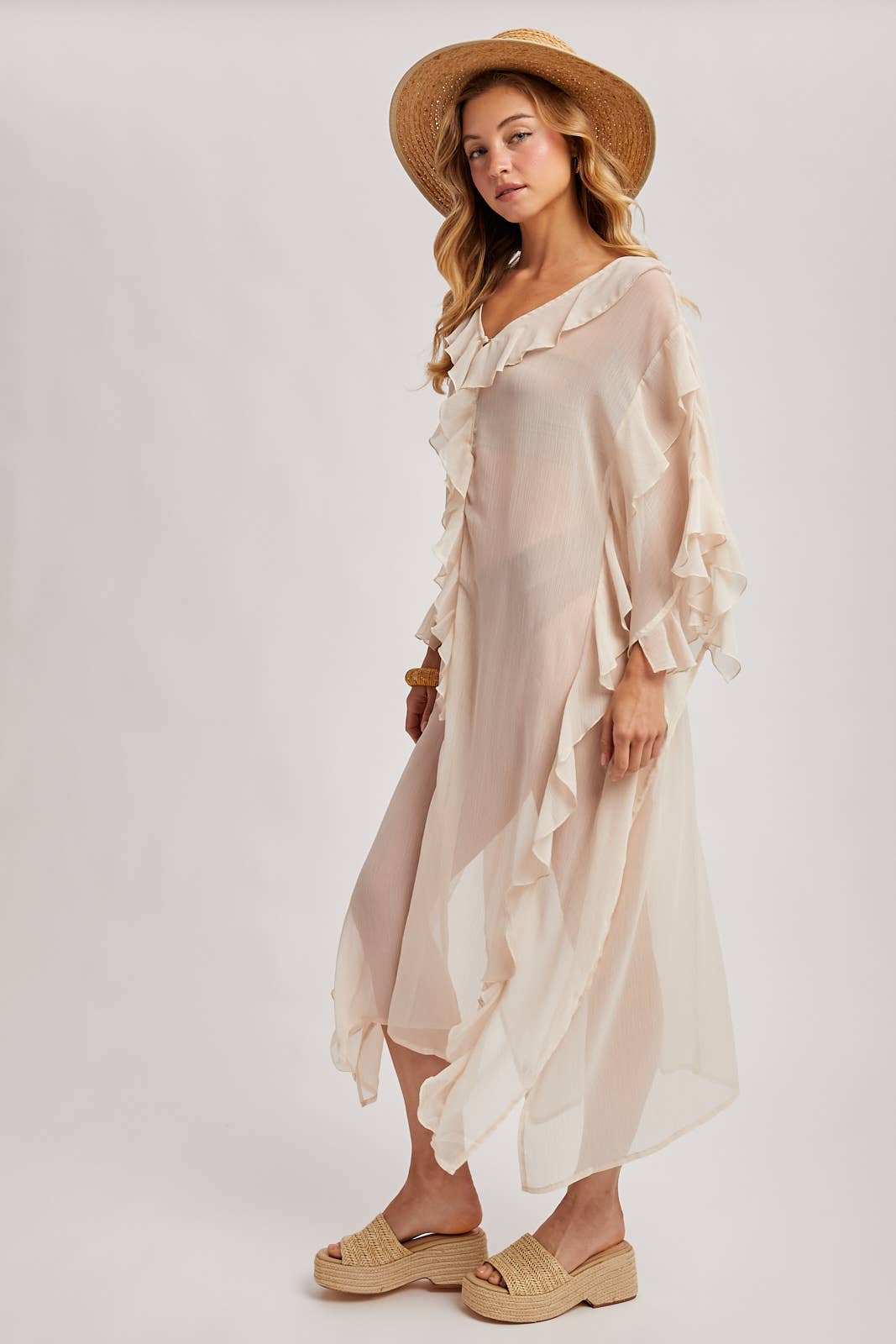 Sheer Ruffled Blush Kimono