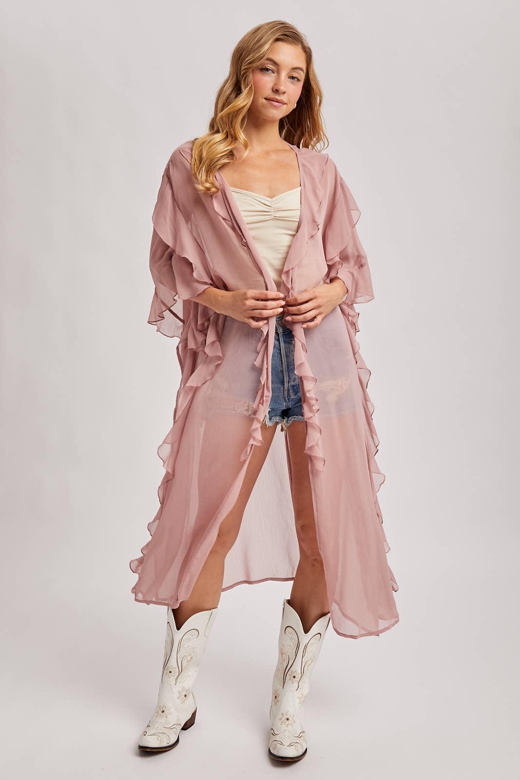 Sheer Ruffled Blush Kimono