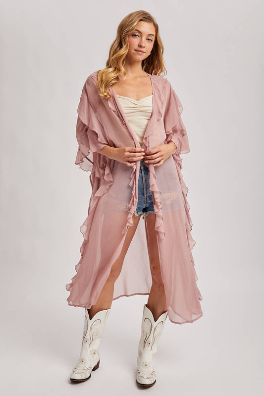 Sheer Ruffled Blush Kimono