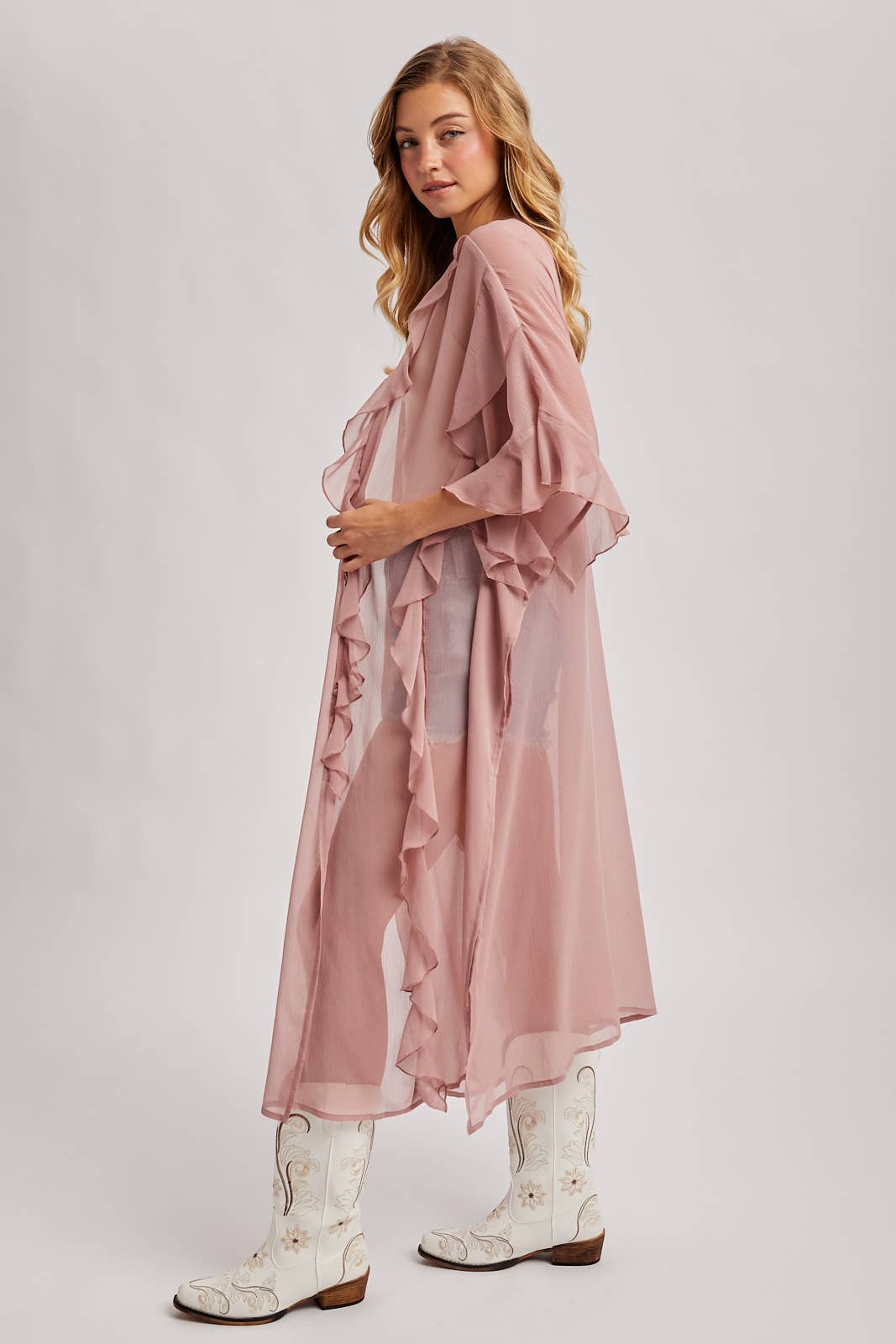 Sheer Ruffled Blush Kimono