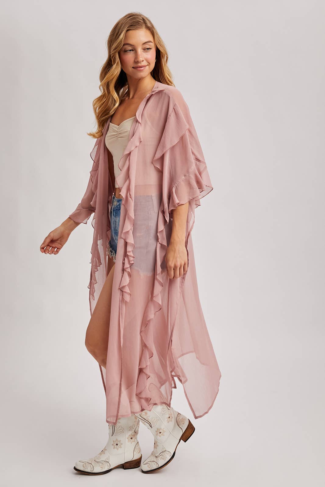 Sheer Ruffled Blush Kimono