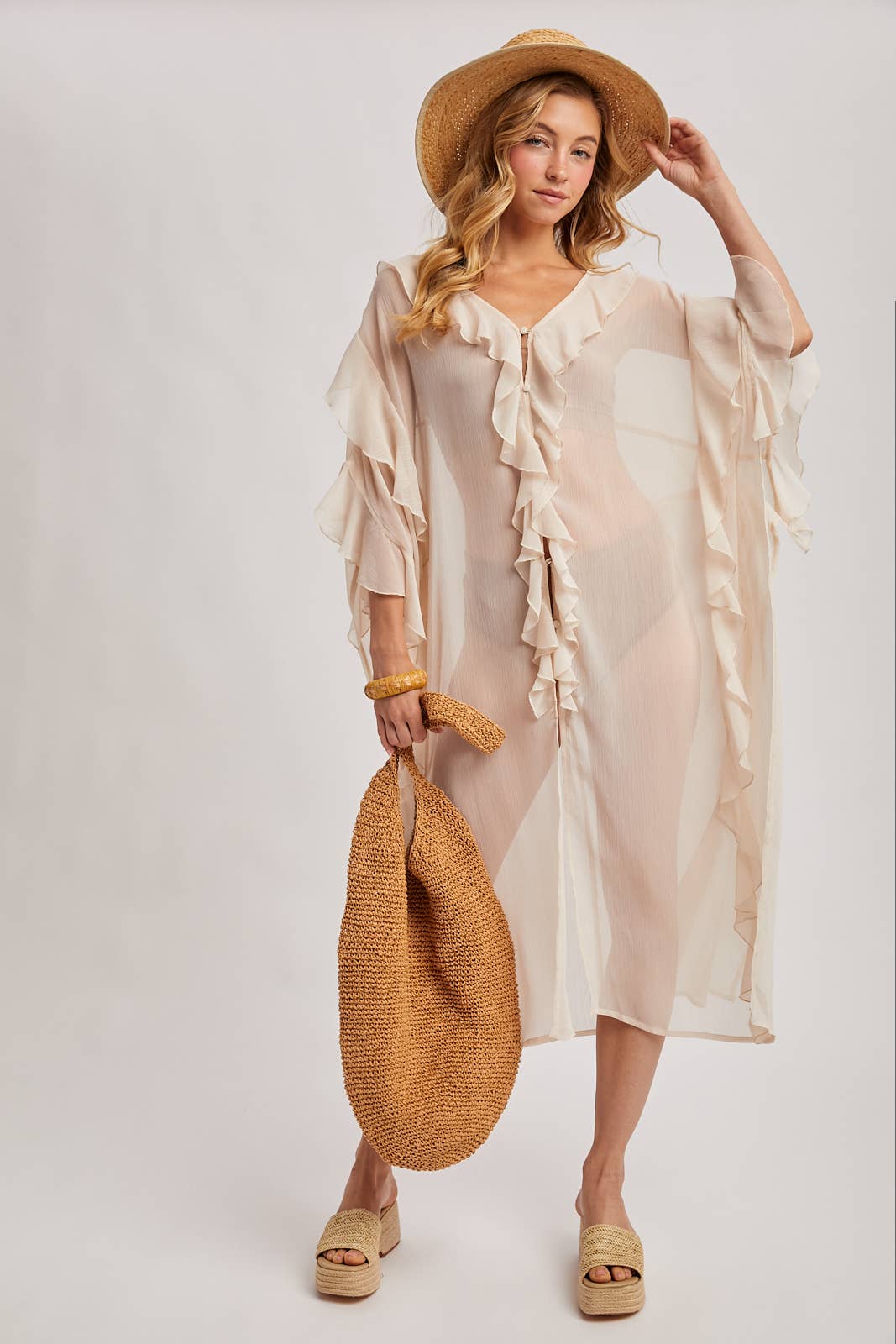 Sheer Ruffled Blush Kimono