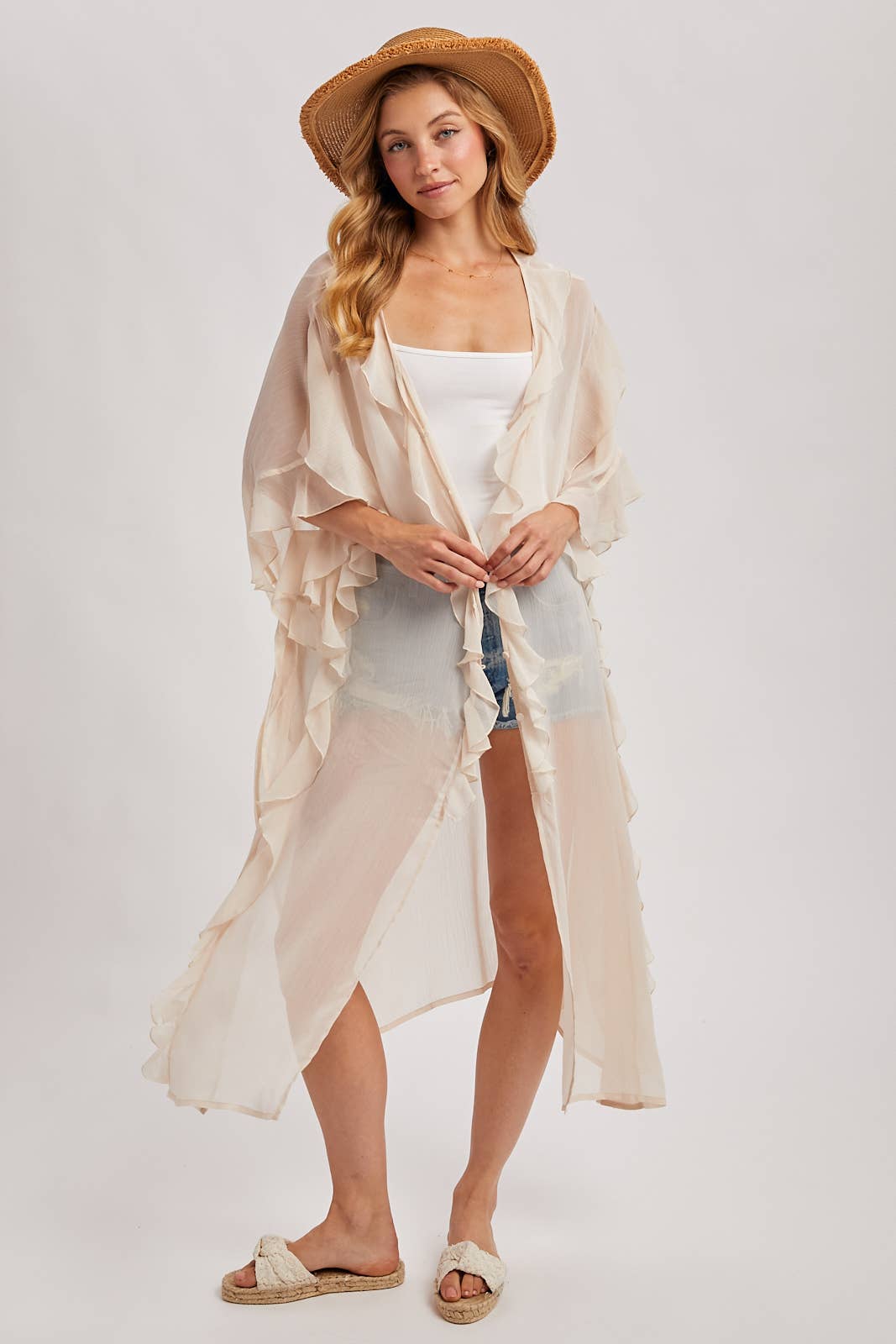Sheer Ruffled Blush Kimono
