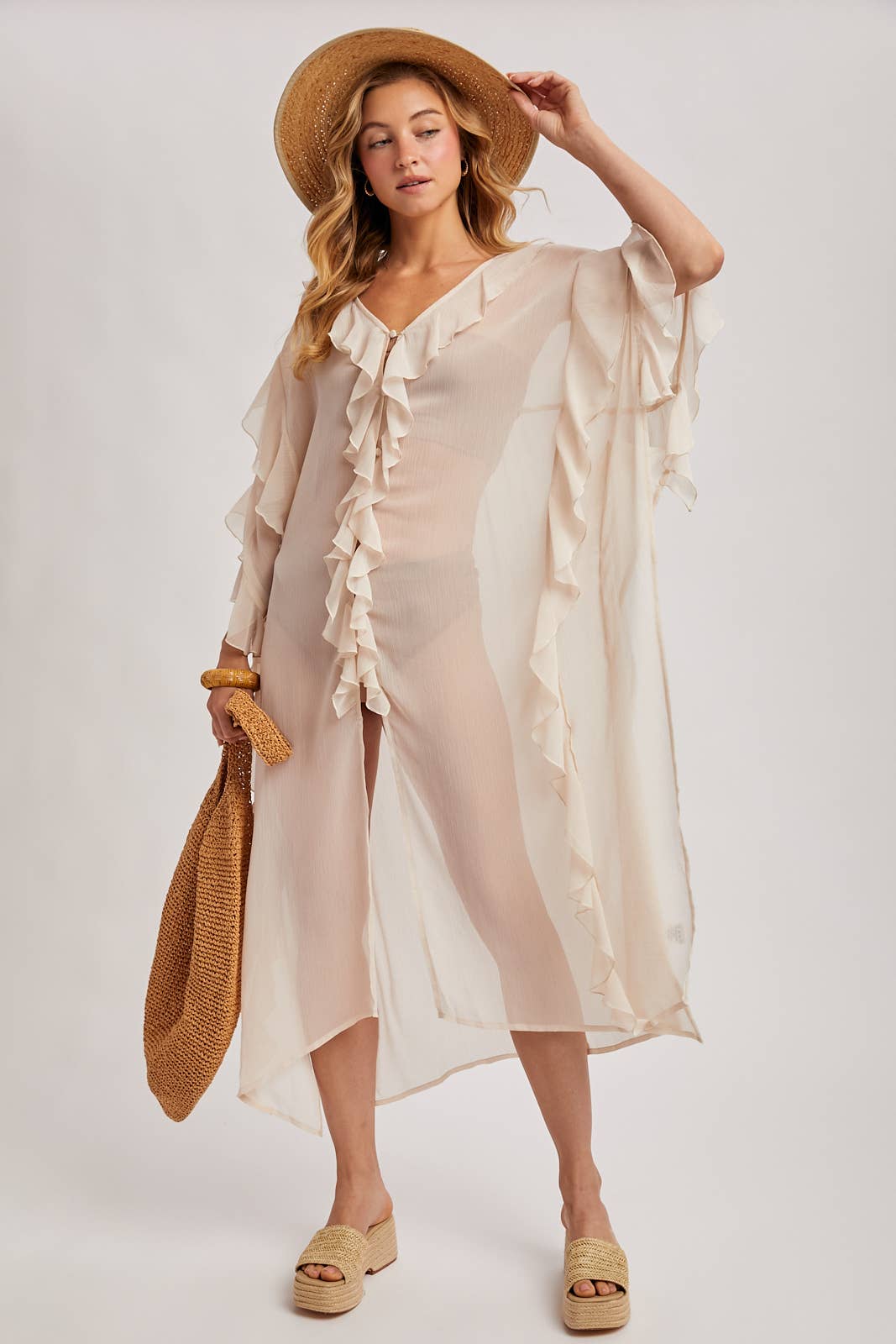 Sheer Ruffled Blush Kimono
