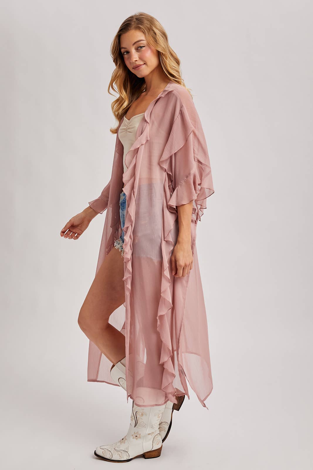 Sheer Ruffled Blush Kimono