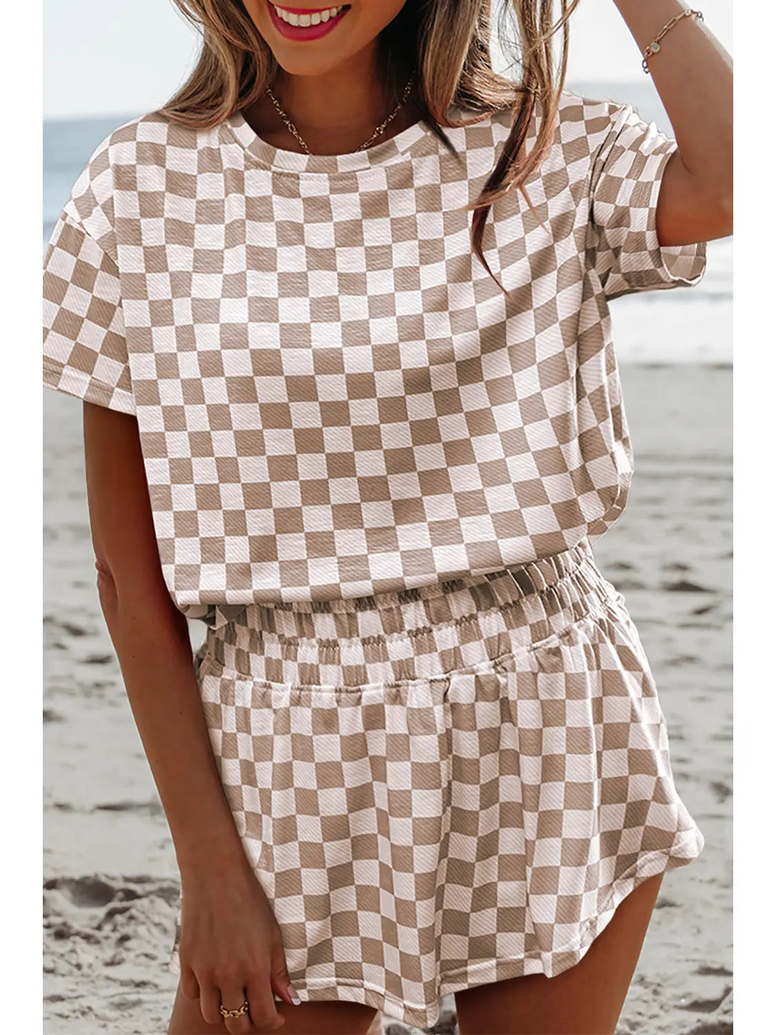 Checkered Two Piece High waist Skort Set