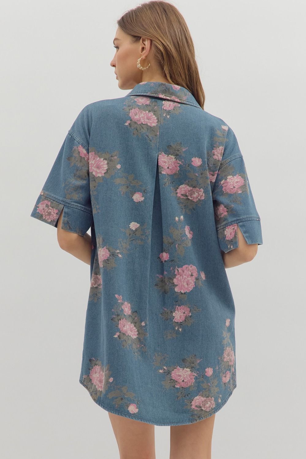Denim Floral Button-Up Dress