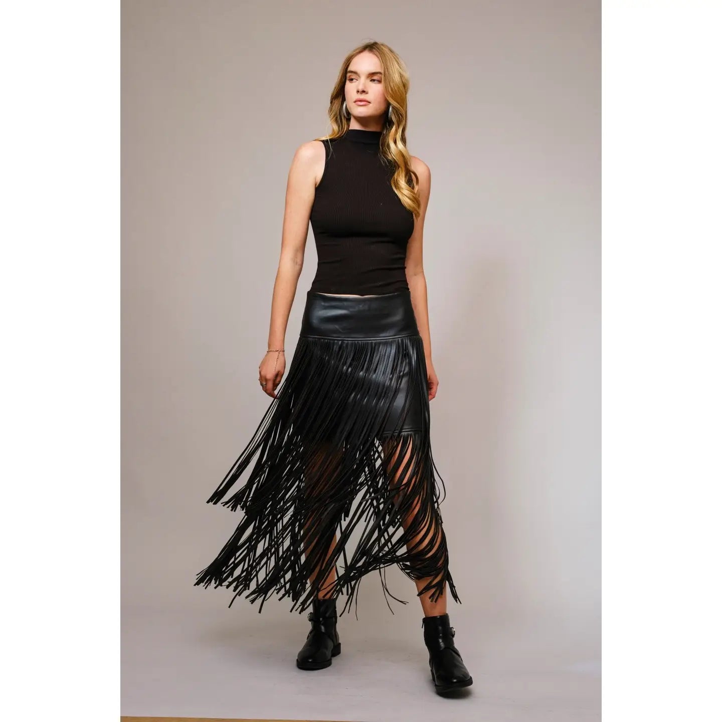 Leather Fringe Maxi Skirt