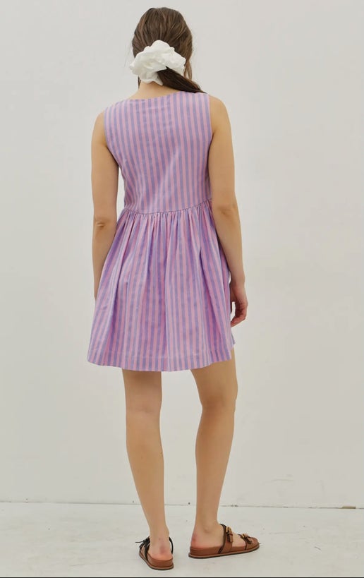 Striped Bow Detail Sleeveless Dress