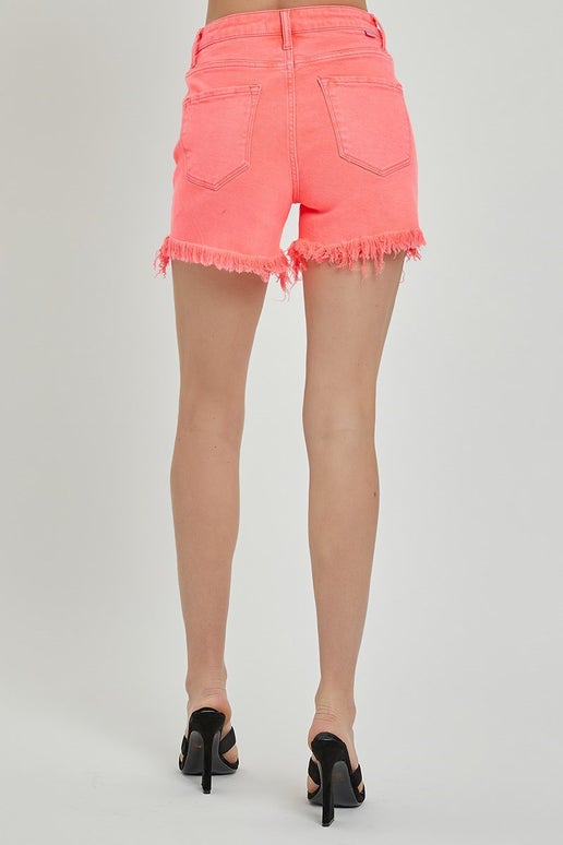 Neon Coral High Rise Crossover Shorts
