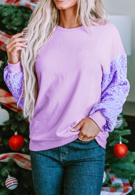 Purple Long Sequin Sleeved Sweatshirt