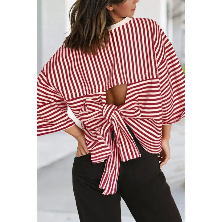 Back Bow Stripe Cut out RED