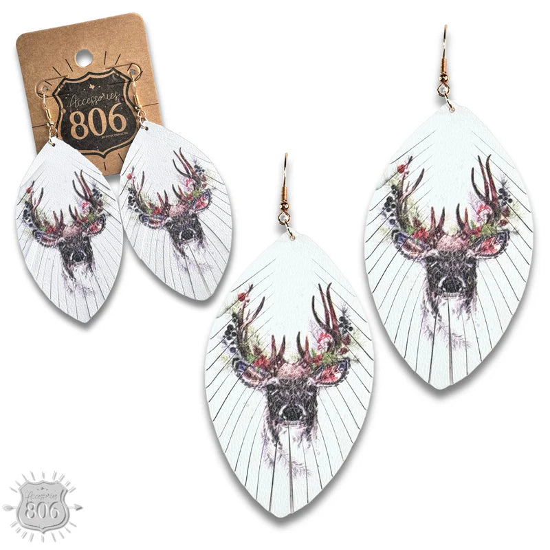 Reindeer Print Leather Earrings