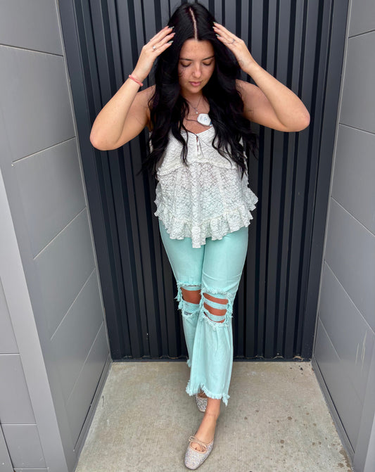 White Floral Texture Handkerchief Tank Top