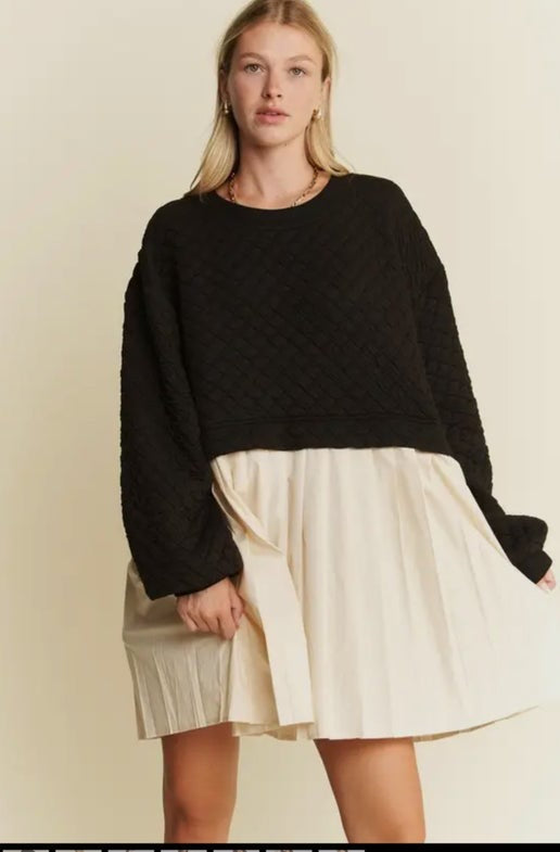 Bubble Long Sleeve Sweater Pleated Dress