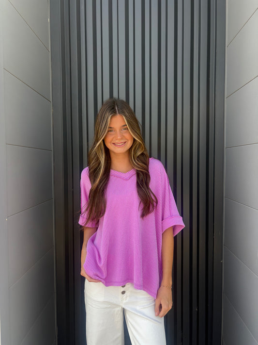 Spring Violet Corded Rib High Low Top