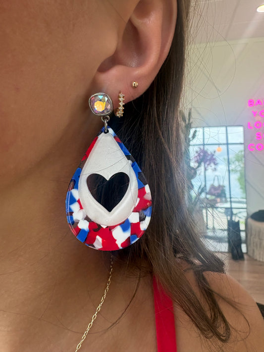 Red, White, and Blue Heart Earrings