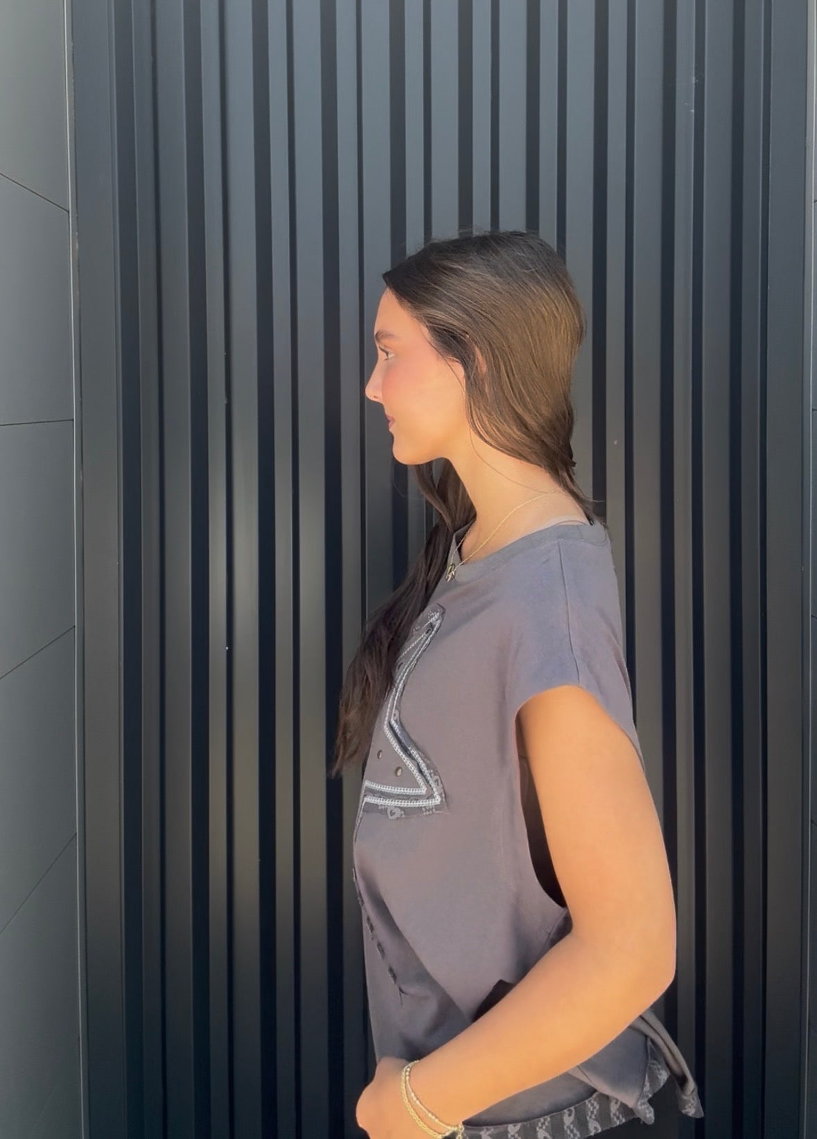 Gray Sleeveless Star Patch Top