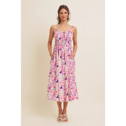 Pink and Purple Floral Midi Dress