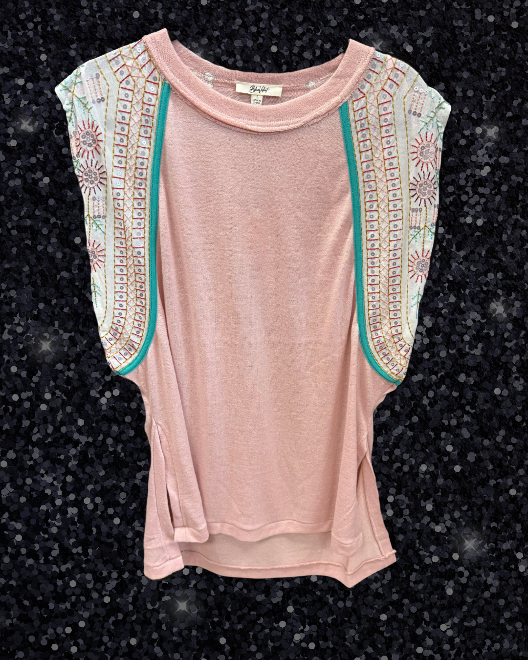 Sequined Chiffon Contrast Side Slit Top