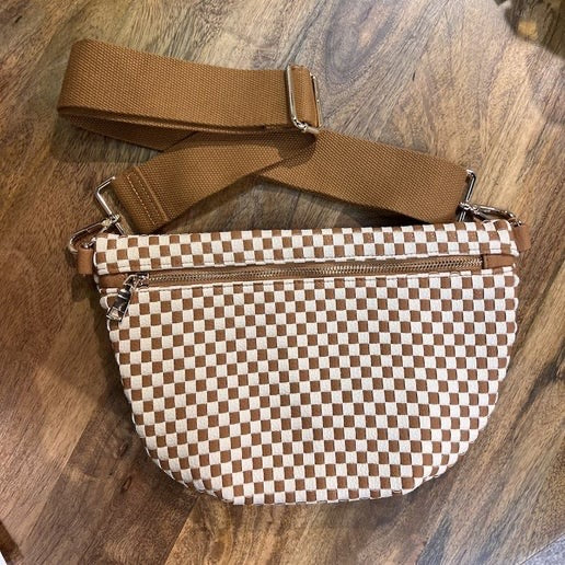 Brown checkered crossbody