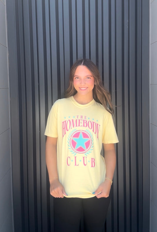 Homebody Club T-Shirt (Neon Coral & Yellow)