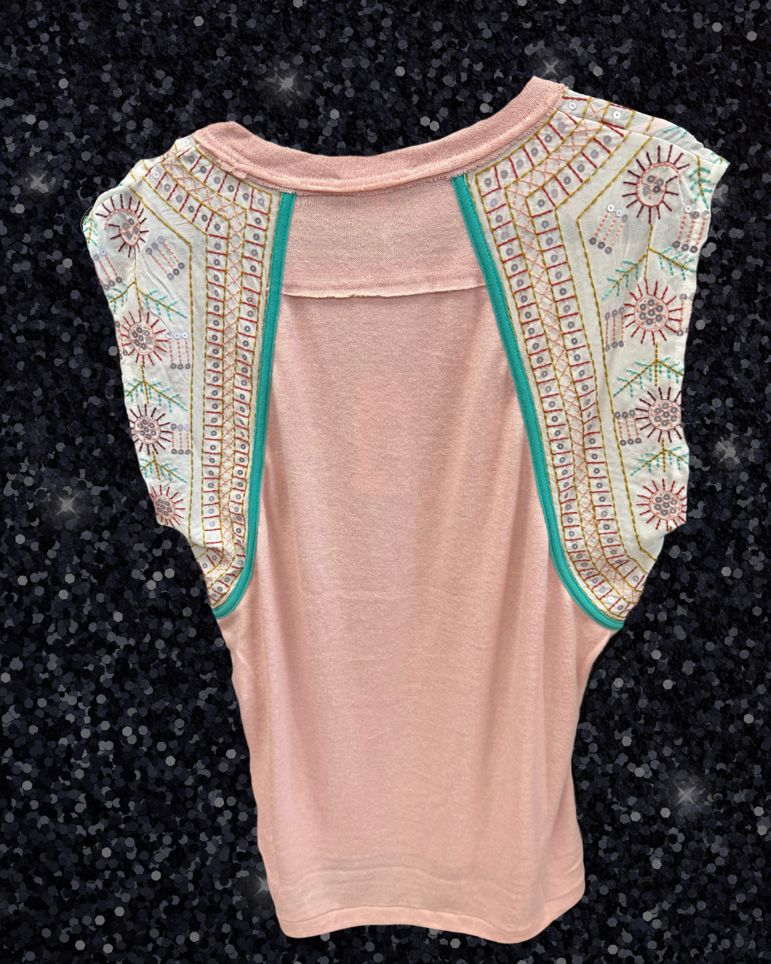 Sequined Chiffon Contrast Side Slit Top