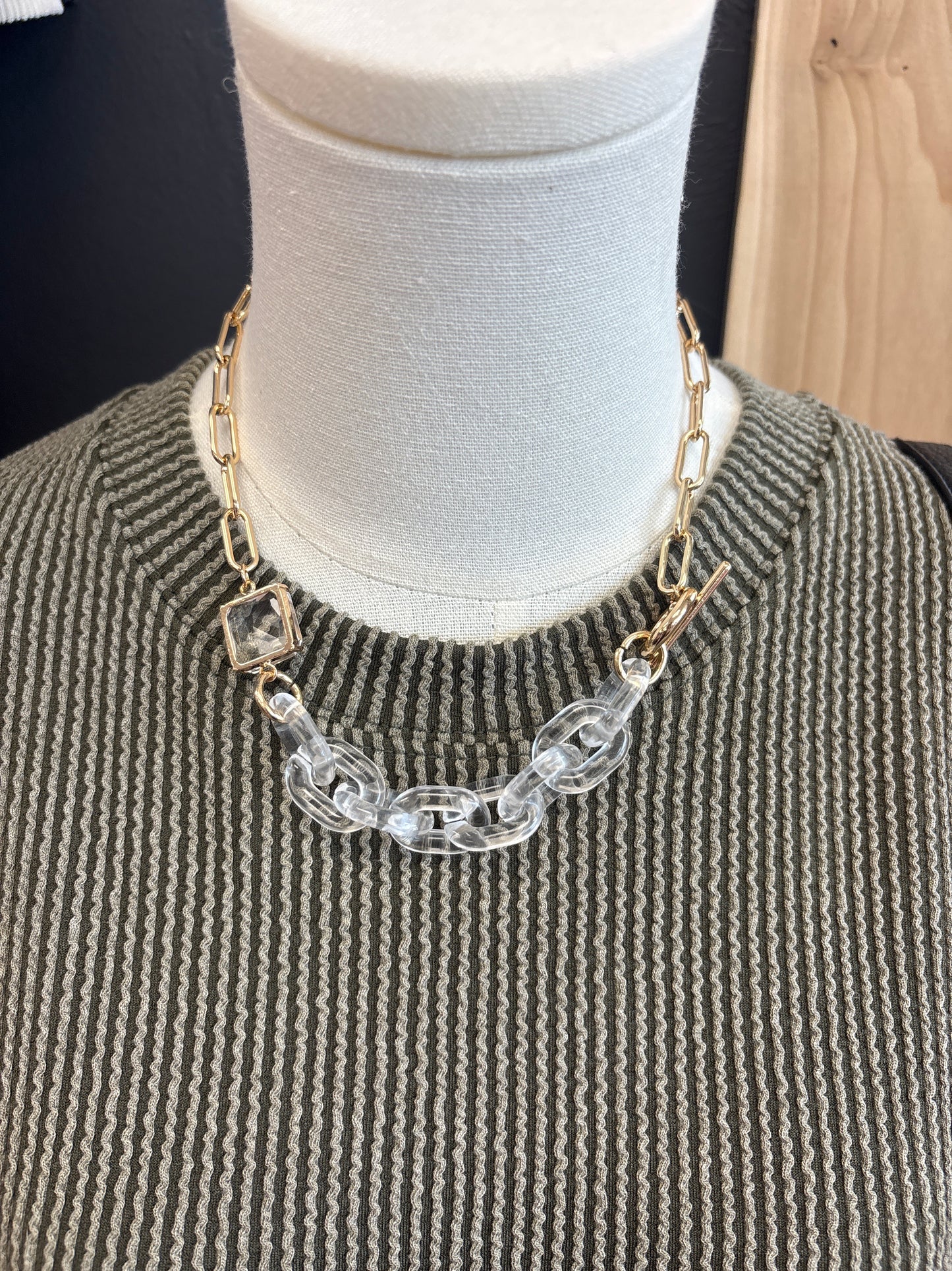 gold and crystal chain link necklace