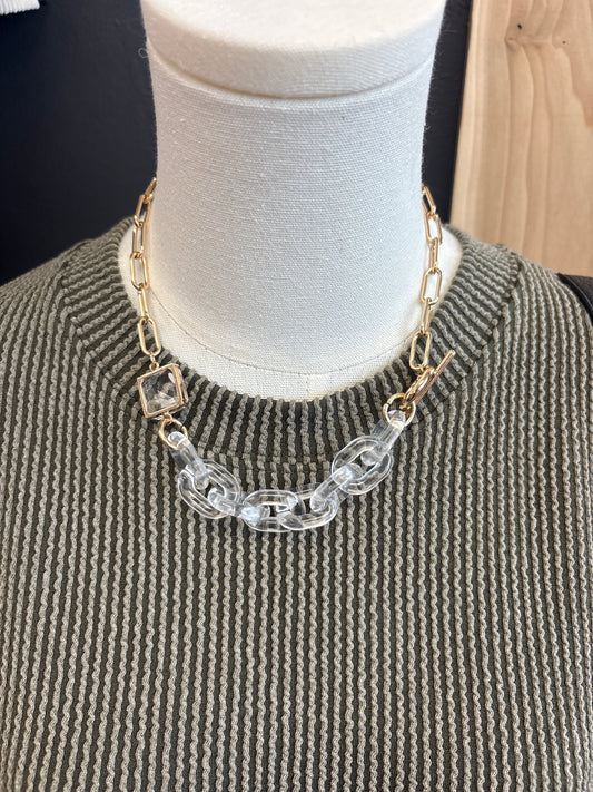 gold and crystal chain link necklace