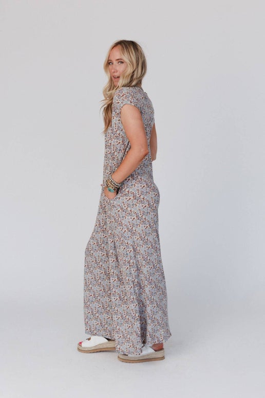 Blue Floral Print Jumpsuit