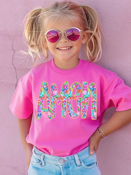 Hot Pink Amen Kids T-Shirt