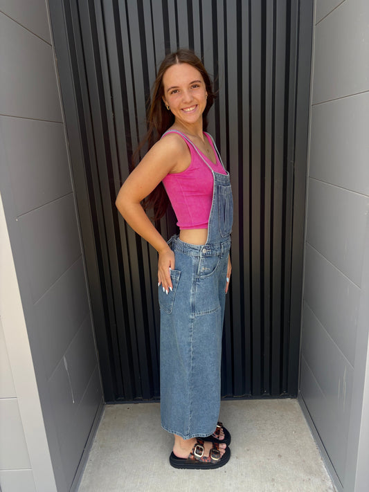 Denim Wide Leg Overalls