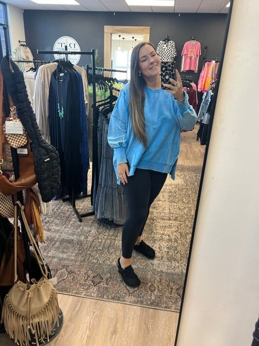 Bright Blue Acid Wash Exposed Seam Sweater