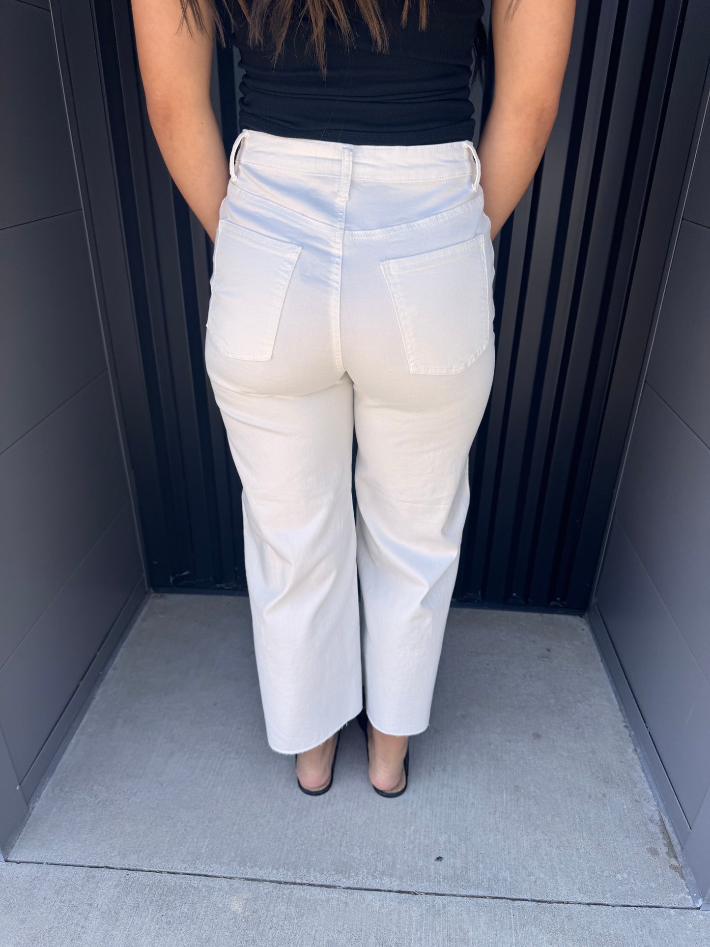 Front Button Stretch Twill Bell Bottom Pants