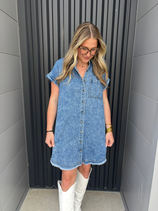 Denim Washed Button Down Dress