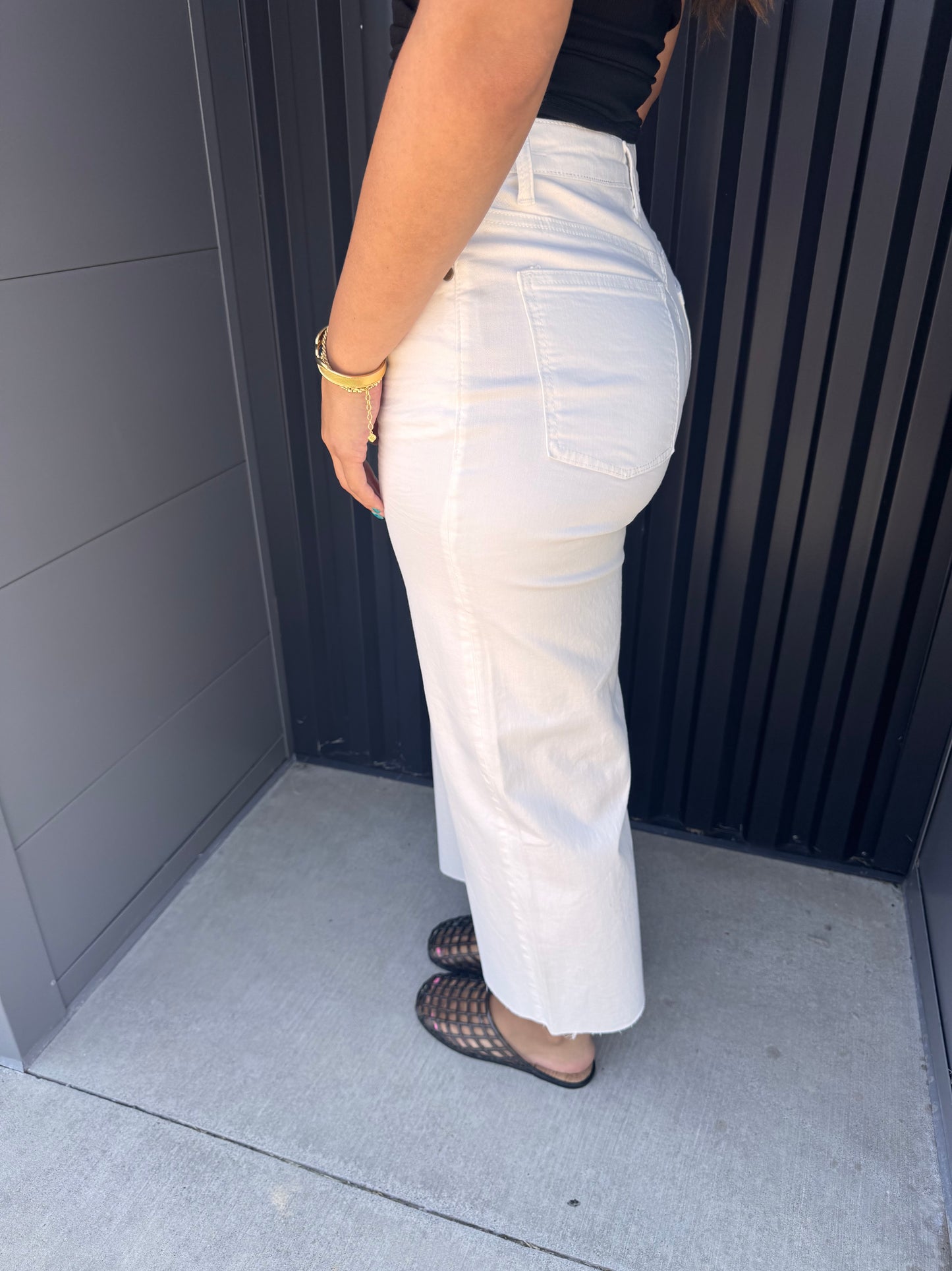 Front Button Stretch Twill Bell Bottom Pants