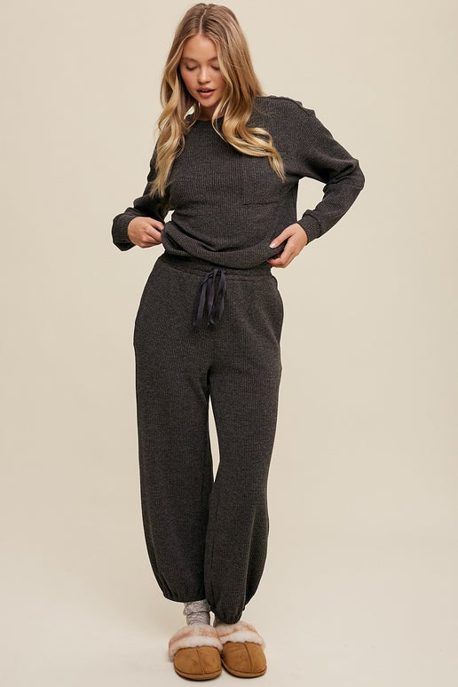 Charcoal Waffle Knit Jogger Set