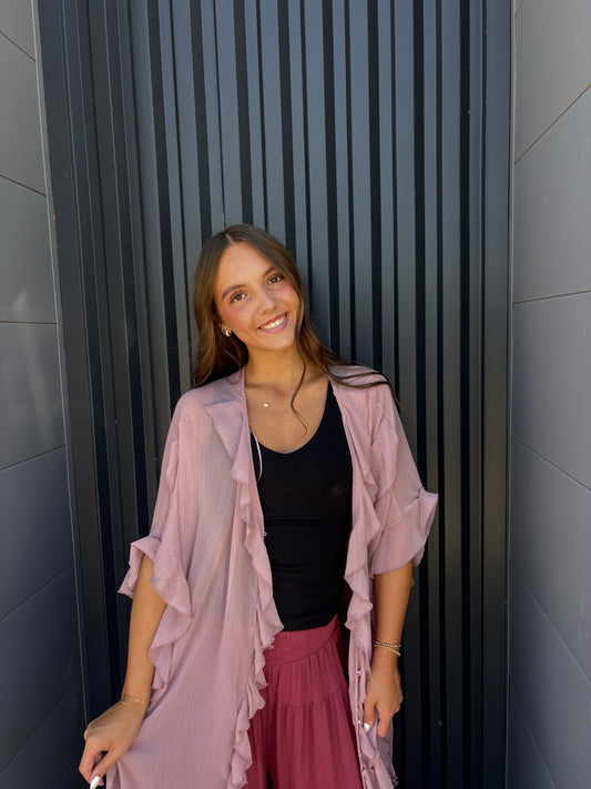 Sheer Ruffled Blush Kimono