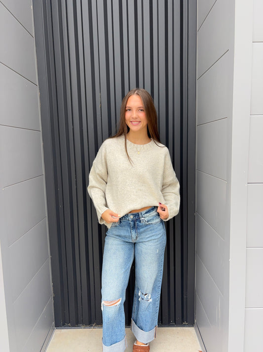 Cream Round Neck Sweater