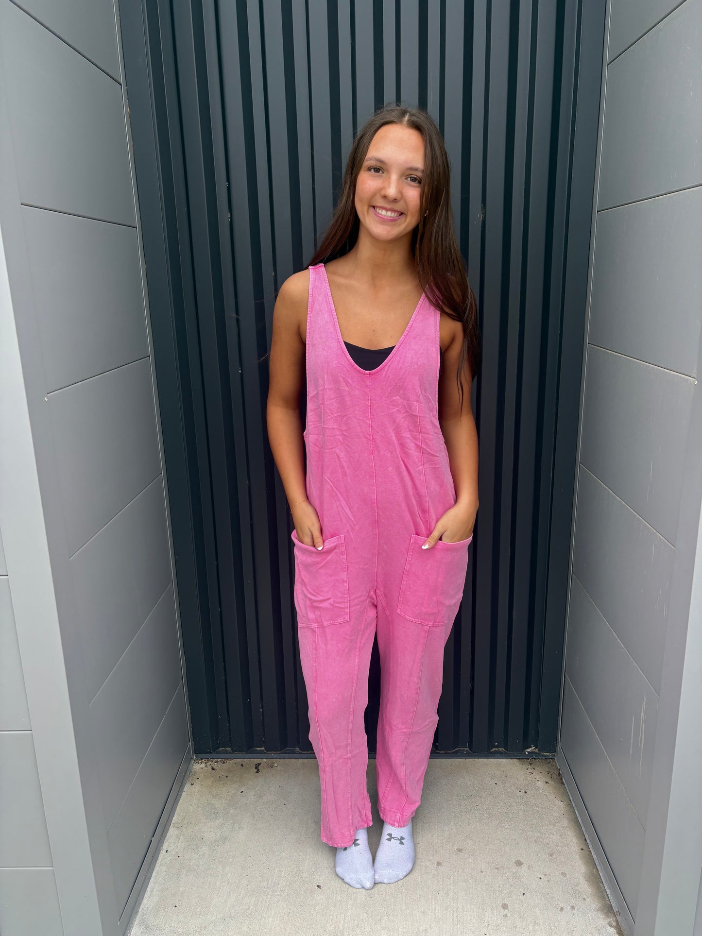 Pink mineral washed romper/jumpsuit