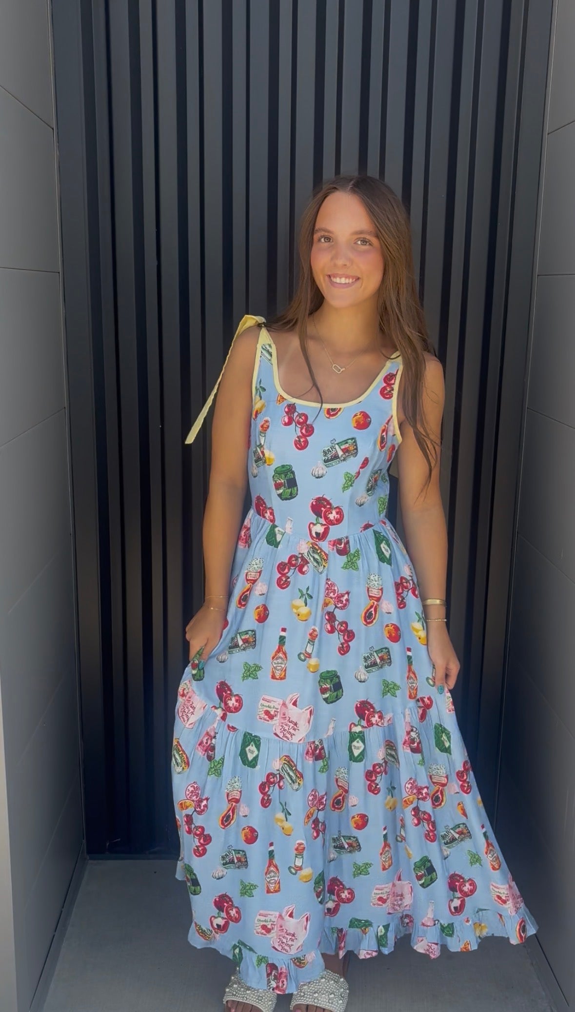 Powder Blue Print Tie Maxi