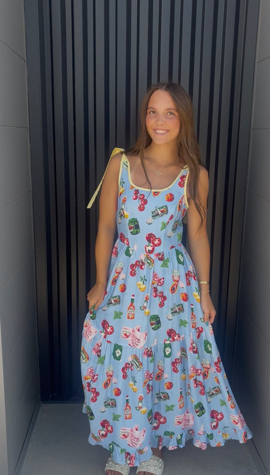 Powder Blue Print Tie Maxi